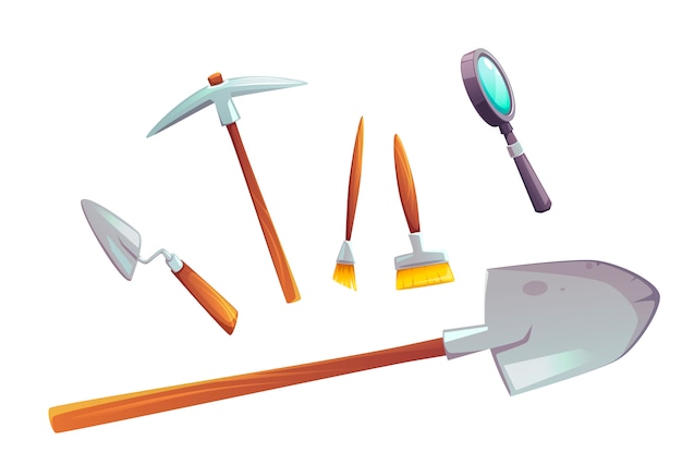 Excavation tools set of cartoon illustration