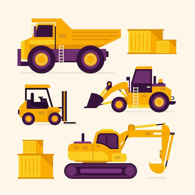 Free vector excavator illustrated design pack