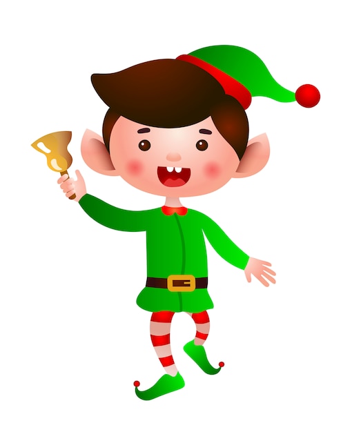 Excited elf jumping and ringing bell illustration