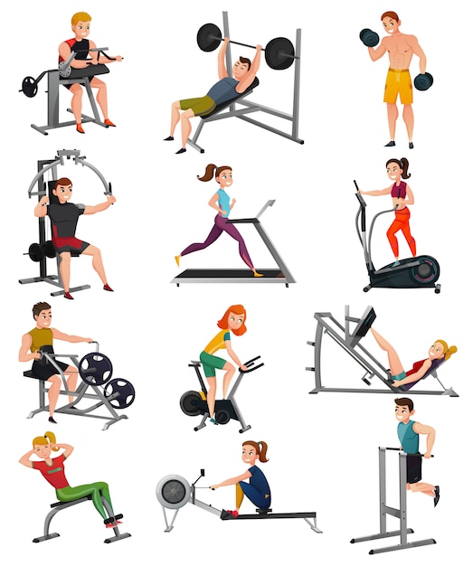 Exercise Equipment With People Set