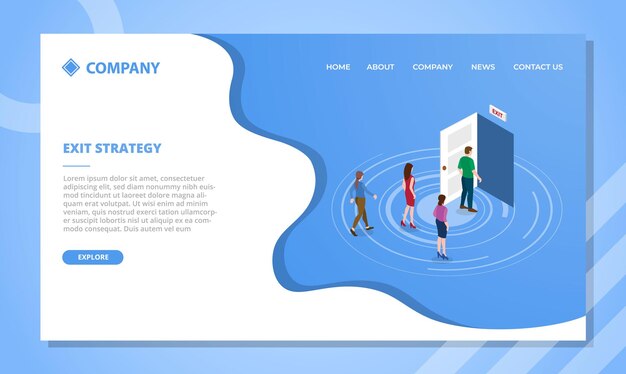 Exit door strategy concept for website template or landing homepage with isometric style vector