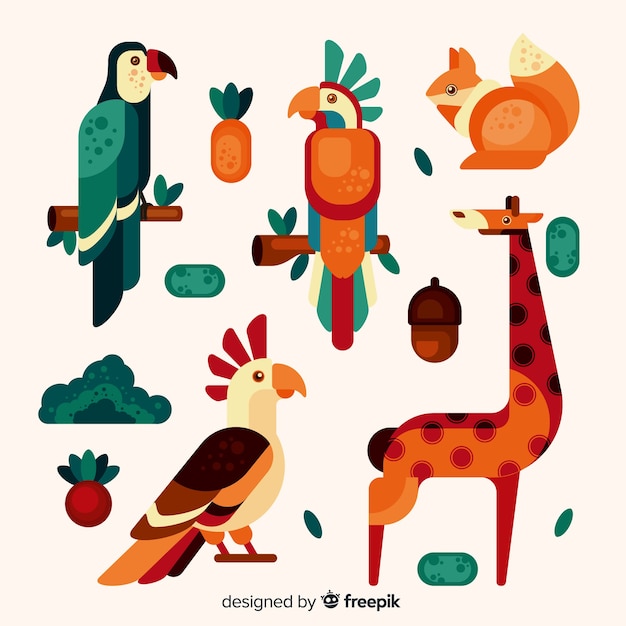 Free Vector exotic animal collection flat style