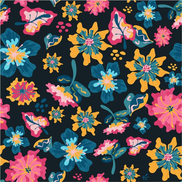 Exotic pattern with flowers and leaves