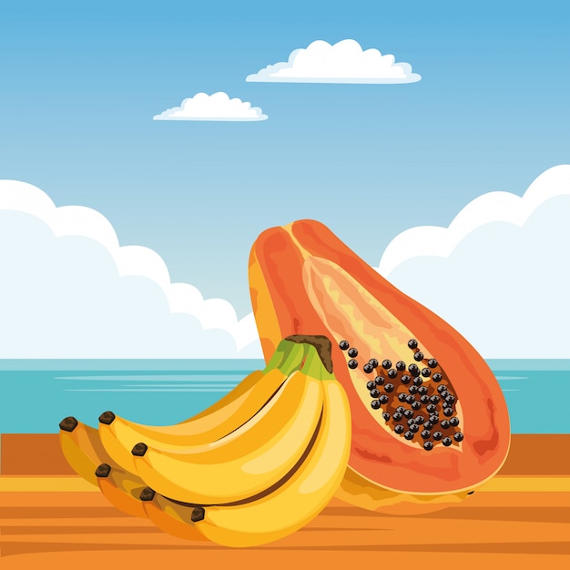 Exotic tropical fruit icon cartoon