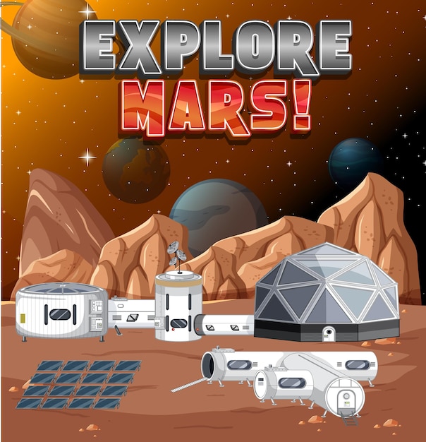 Explore Mars logo on space station background