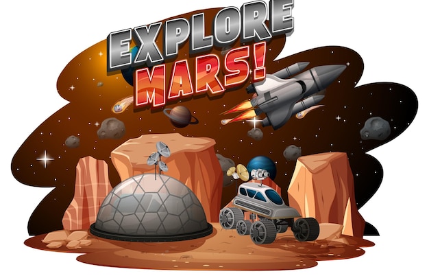 Free Vector explore mars word logo with planet