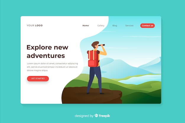 Free Vector explore new adventures landing page