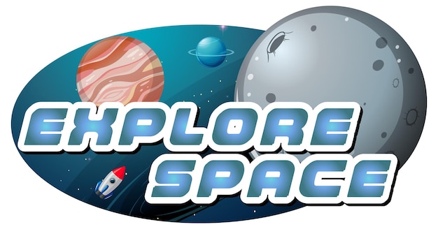 Explore Space word logo design with planet