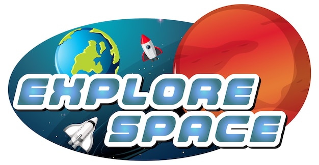 Explore Space word logo design with planet