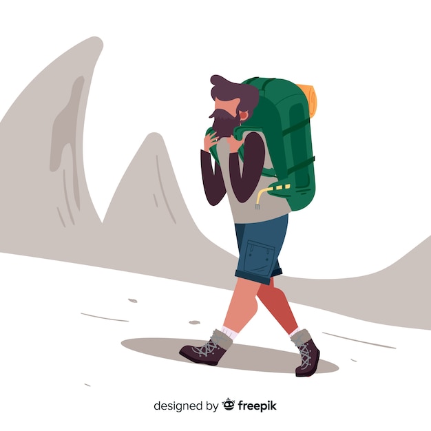 Free Vector explorer with backpack background