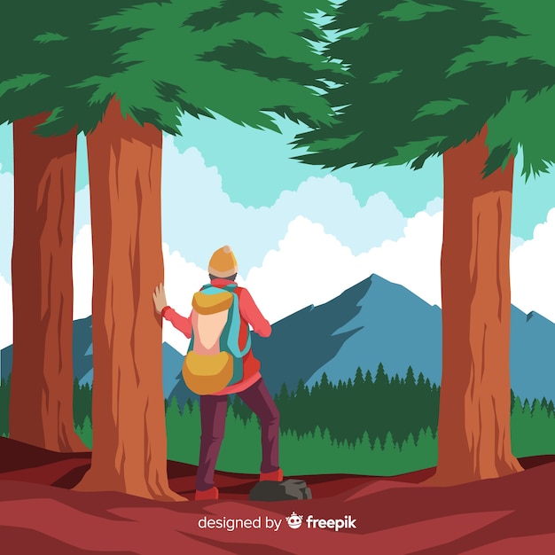 Free Vector explorer with backpack background