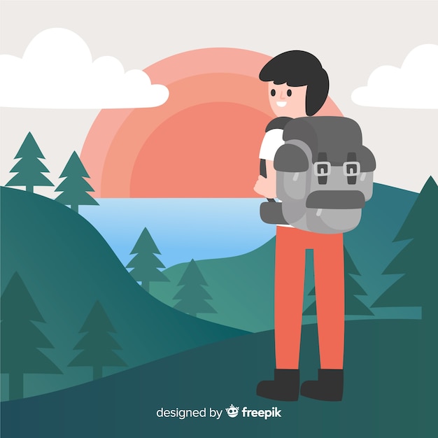 Free Vector explorer with backpack background