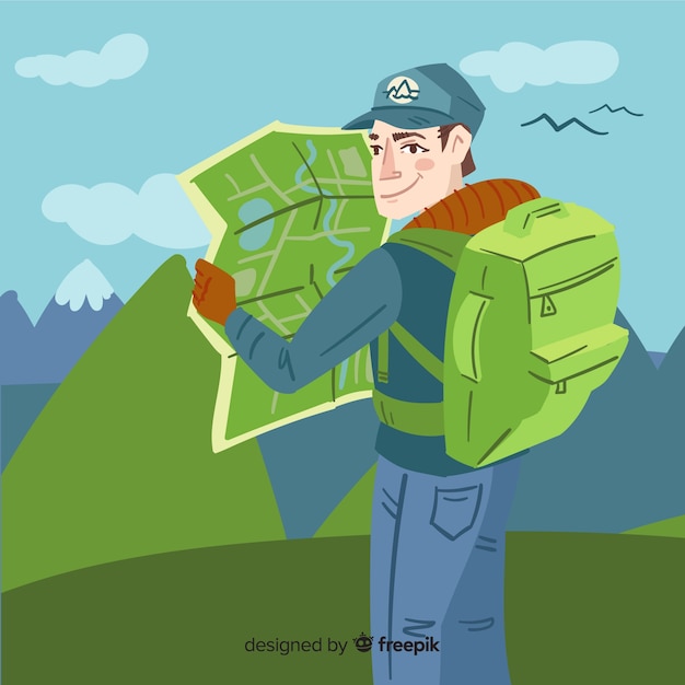 Free Vector explorer with backpack background