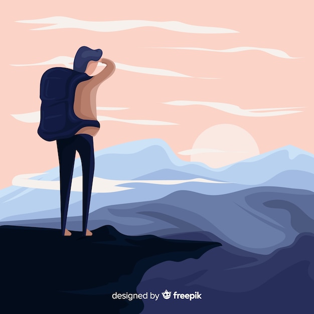 Free Vector explorer with backpack background