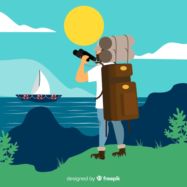 Free Vector explorer with backpack 