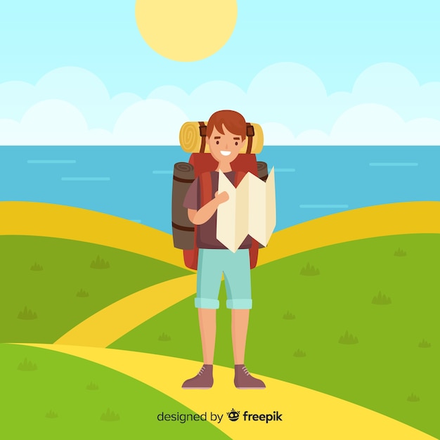 Free Vector explorer with backpack