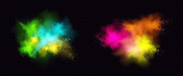 Free Vector explosions of color powder, paint dust with particles.