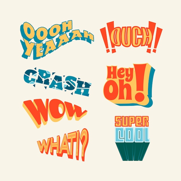 Free Vector expressions lettering collection in retro style