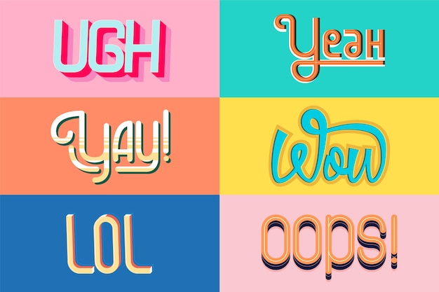 Expressions and onomatopoeias lettering collection in retro srtyle