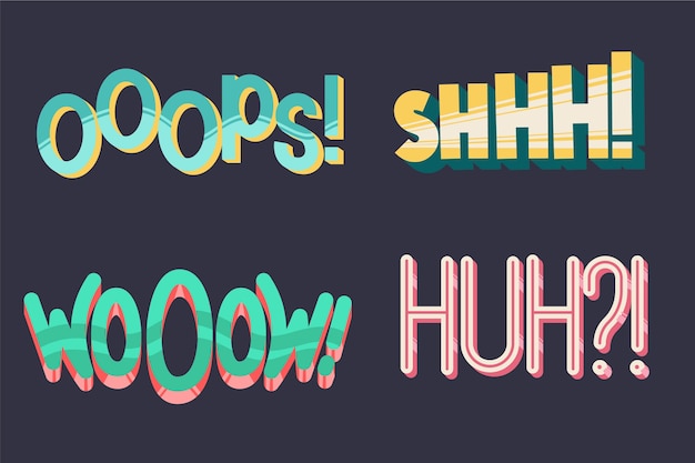 Expressions and onomatopoeias lettering collection in retro srtyle