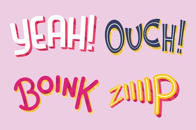 Free Vector expressions and onomatopoeias lettering collection in retro srtyle