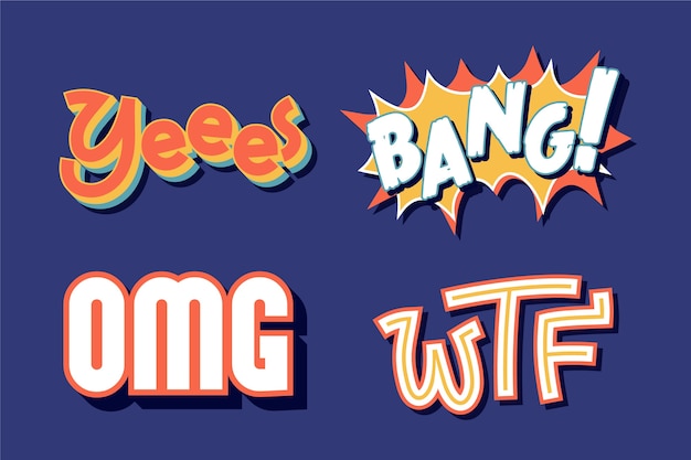 Expressions and onomatopoeias lettering collection in retro srtyle