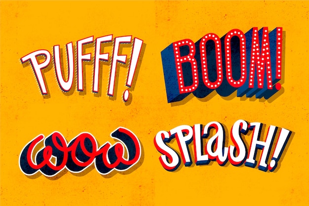 Expressions and onomatopoeias lettering collection in retro srtyle