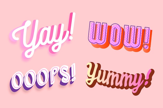 Free Vector expressions and onomatopoeias lettering collection in retro style