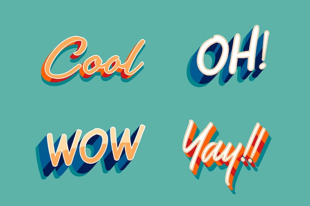 Expressions and onomatopoeias lettering collection in retro style