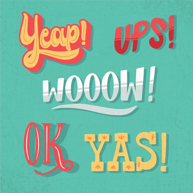 Free Vector expressions and onomatopoeias lettering collection in retro style