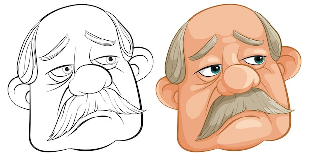 Expressive Cartoon Elderly Man Faces