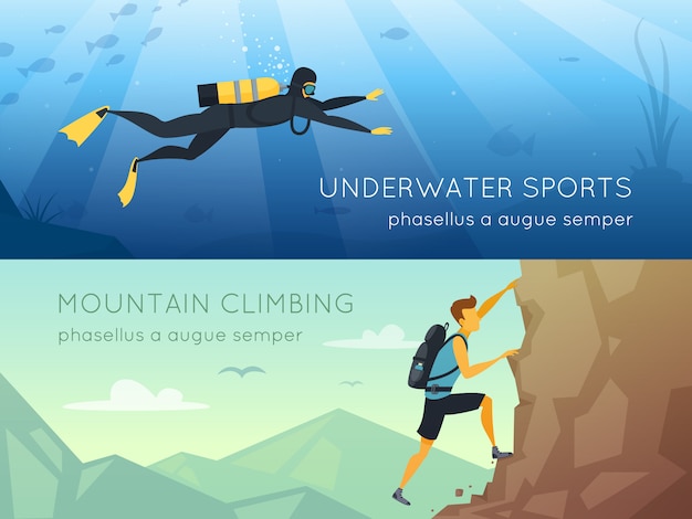 Free Vector extreme sports 2 flat horizontal banners banners