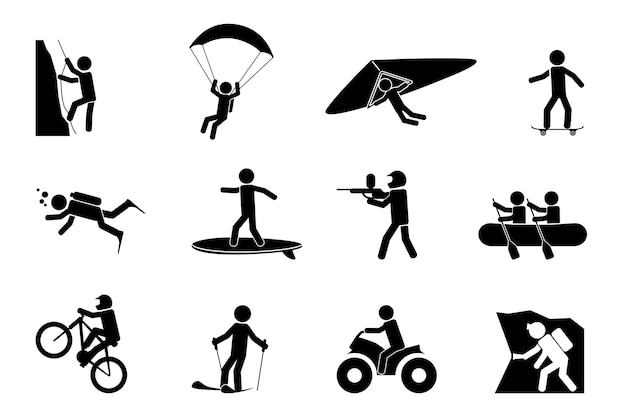 Free Vector extreme sports or adventure silhouettes set