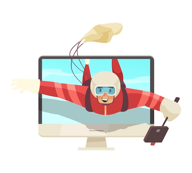 Free Vector extreme sports blogger shooting video while skydiving cartoon vector illustration