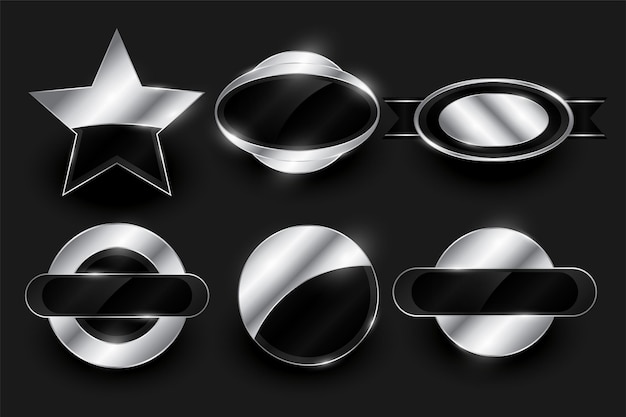 Free vector eye catching silver badge element banner in collection of six