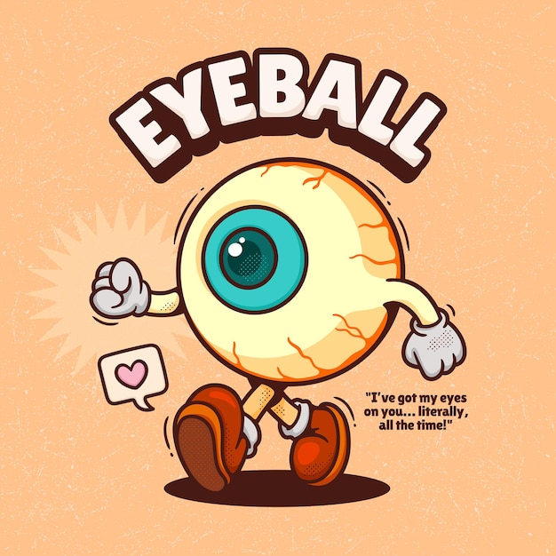 Free Vector eyeball trendy retro cartoon vector hand drawn