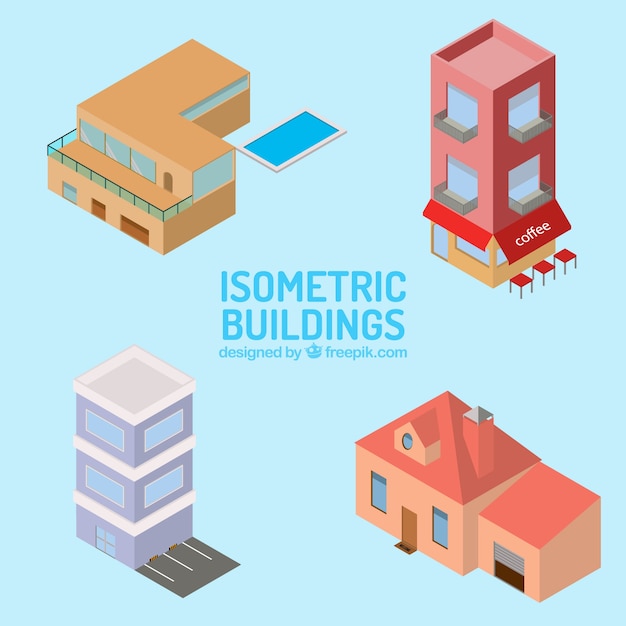 Facade of isometric houses collection 