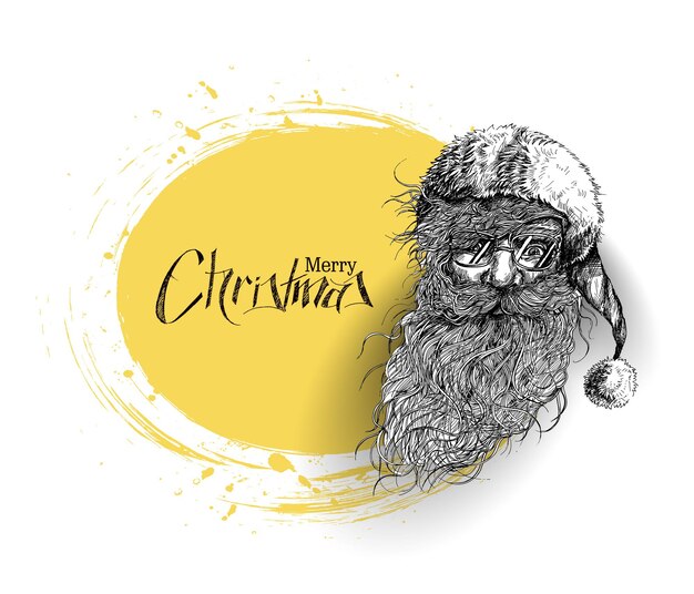 Face of  Christmas Character Santa Claus Design. Merry Christmas Text - Vector illustration