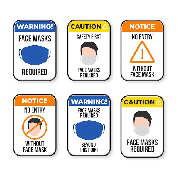 Free Vector face mask required sign pack