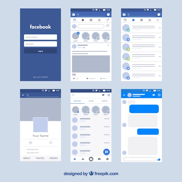 Free Vector facebook app interface with minimalist design