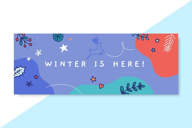 Facebook cover template of doodle colorful winter drawing