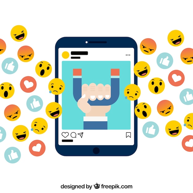 Free Vector facebook influencer background with decive and emoticons