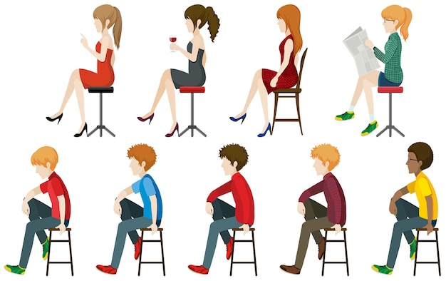 Free Vector faceless people sitting on a stall