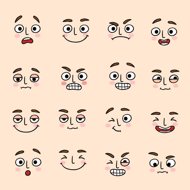 Facial mood expression icons set