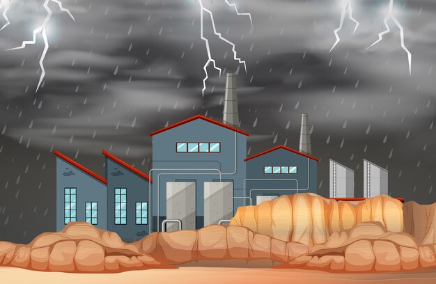 Free Vector factory in bad weather scene