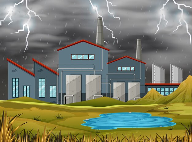 Factory in a storm illustration