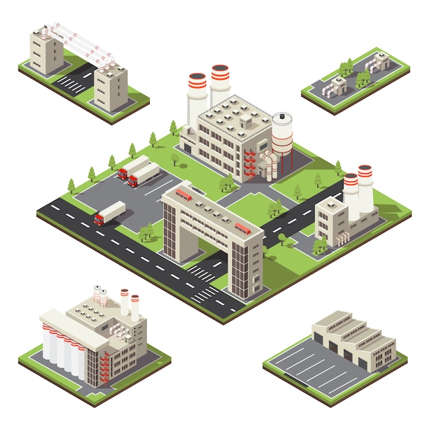 Free Vector factory territory isometric composition