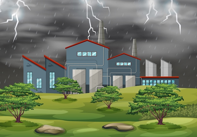 Factory in weather storm