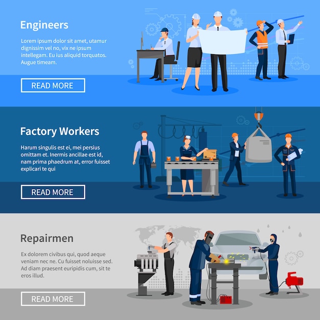 Free Vector factory workers banner set