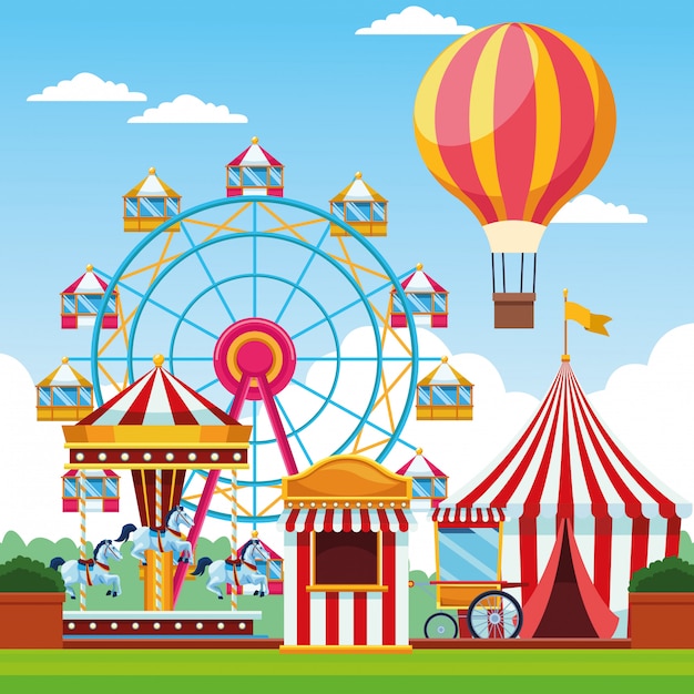 Fair festival with fun attractions scenery